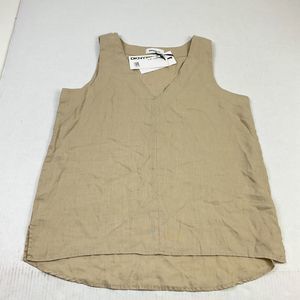 NWT DKNY Pure Linen Tank Top Beige V-Neck Sleeveless Corfortable Shirt Small